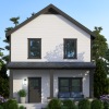 a house surrounded by trees with two stories and windows
